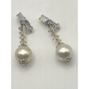 VTG Lewis Segal California Faux Pearl Drops AB Glass Mid Century AB Baguette Top